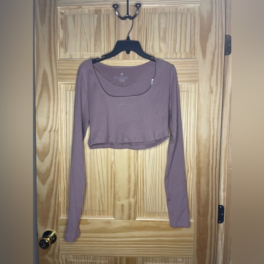 ADIDAS STUDIO LOUNGE RIBBED CROPPED LONG SLEEVE TEE